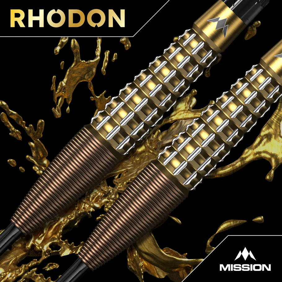 Mission Rhodon Darts - Steel Tip - 95% Tungsten - Bronze & Gold PVD 23g - Afbeelding 3