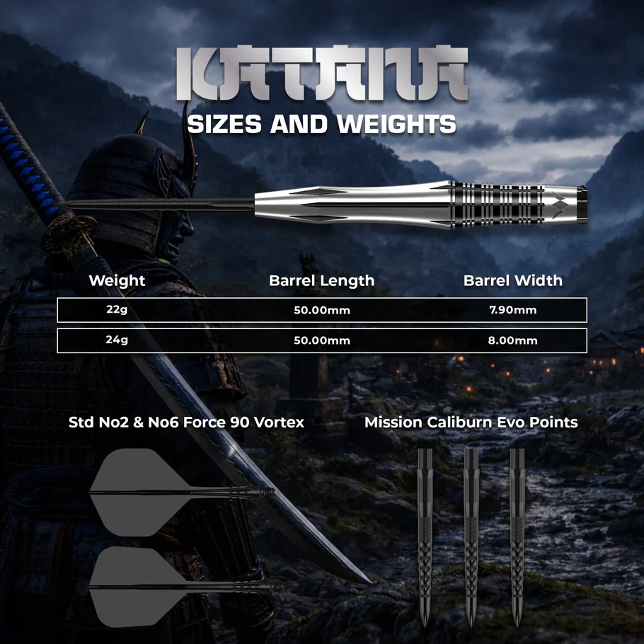 Mission Katana Darts - Steel Tip - 95% Tungsten 24g - Afbeelding 3